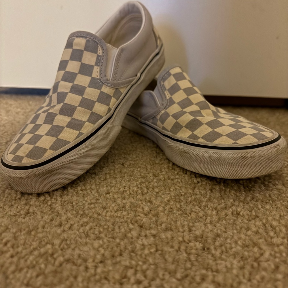 Vans Women's Checkered Slip-On Sneakers - Gray and Cream - Picture 3 of 5